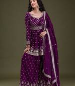 Trendmalls Art Silk Embroidery Pleated Kurta Sharara with Dupatta Salwar Suit Set