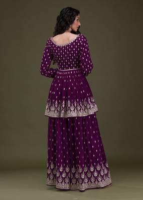 Art Silk Embroidery Pleated Kurta Sharara with Dupatta Salwar Suit Set 3