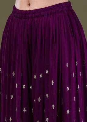Art Silk Embroidery Pleated Kurta Sharara with Dupatta Salwar Suit Set 6