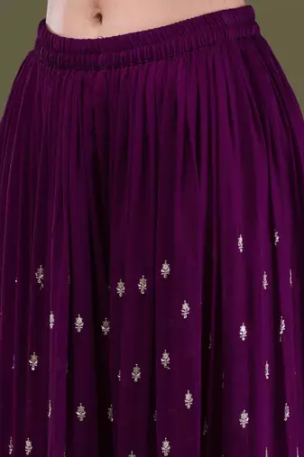 Trendmalls Art Silk Embroidery Pleated Kurta Sharara with Dupatta Salwar Suit Set