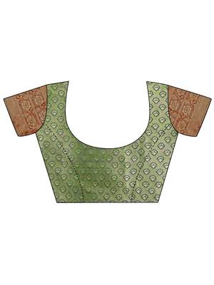 Dark green zari woven silk blend saree 7