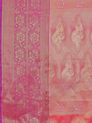 Pink zari woven silk blend saree 6