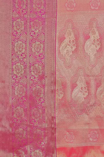 Pink zari woven silk blend saree