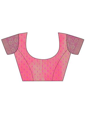 Pink zari woven silk blend saree 7