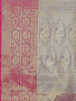 Purple zari woven silk blend saree 6