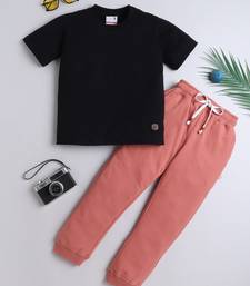 Black and peach knitted half sleeves and full lenght t shirt and jogger for girls and boys