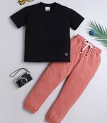 Black and peach knitted half sleeves and full lenght t shirt and jogger for girls and boys