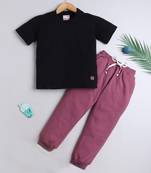 Black and purple knitted half sleeves and full lenght t shirt and jogger for girls and boys