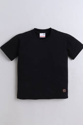 Black knitted half sleeves heart patch t-shirt for girls and boys