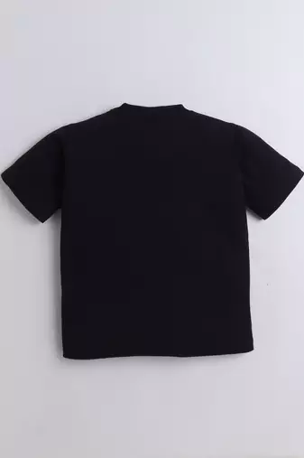 Black knitted half sleeves heart patch t-shirt for girls and boys