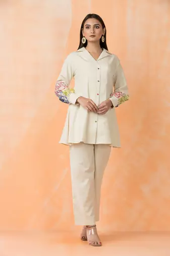 Cream plain cotton raya angel co ord sets