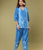 Blue printed blended cotton raya angel co ord sets
