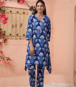 Blue printed cotton raya angel co ord sets