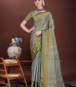 Dark green zari woven silk blend saree