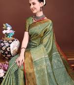 Green zari woven silk blend saree