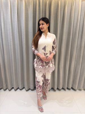 White printed cotton raya angel co ord sets 3
