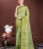 Mint green zari woven silk blend saree