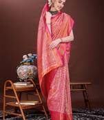Pink zari woven silk blend saree