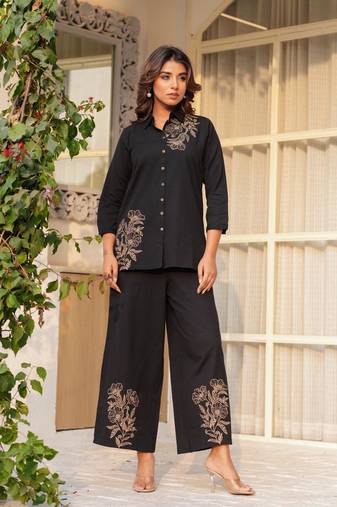 Black embroidered cotton raya angel co ord sets