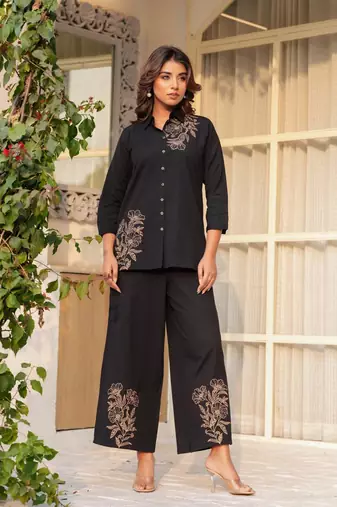Black embroidered cotton raya angel co ord sets