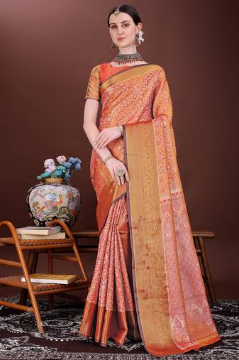 Red zari woven silk blend saree