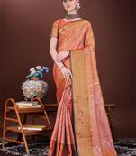 Red zari woven silk blend saree