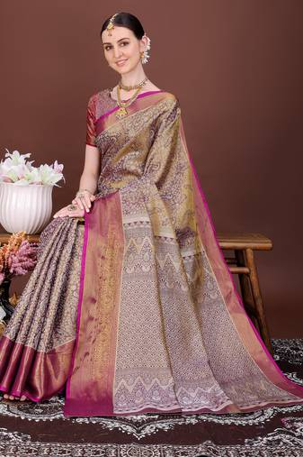 Wine zari woven silk blend saree