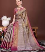 Wine zari woven silk blend saree
