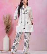 White printed cotton raya angel co ord sets