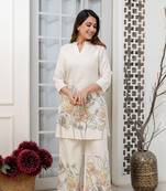White printed cotton raya angel co ord sets