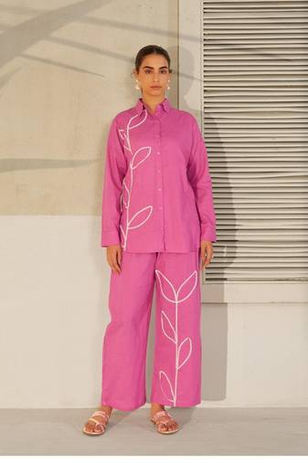 Pink embroidered cotton raya angel co ord sets