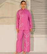 Pink embroidered cotton raya angel co ord sets