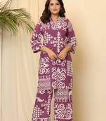 Purple printed cotton raya angel co ord sets