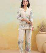 White printed cotton raya angel co ord sets