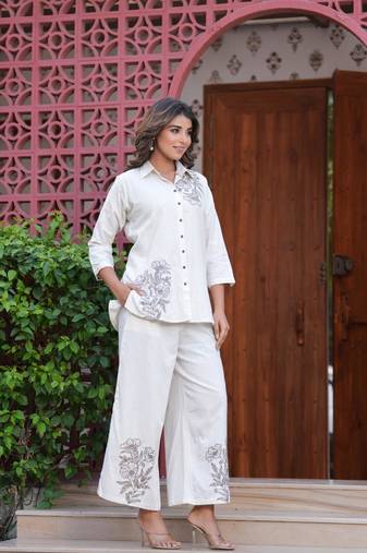 White embroidered cotton raya angel co ord sets