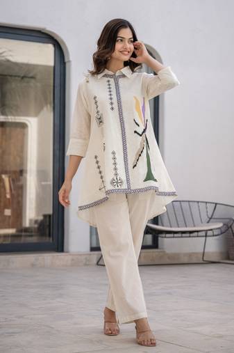 White embroidered cotton raya angel co ord sets