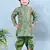 Green cotton silk crochet animal printed kurta & dhoti set for Boys