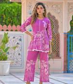 Purple printed cotton raya angel co ord sets
