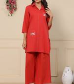 Red embroidered cotton raya angel co ord sets
