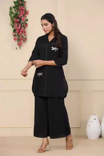 Black embroidered cotton raya angel co ord sets