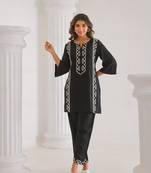 Black embroidered blended cotton raya angel co ord sets