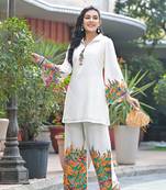 White printed cotton raya angel co ord sets