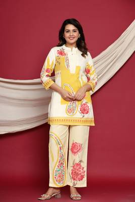 Off white printed cotton raya angel co ord sets 1
