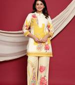 Off white printed cotton raya angel co ord sets