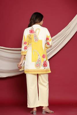 Off white printed cotton raya angel co ord sets 3