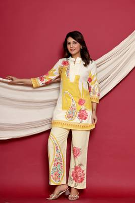 Off white printed cotton raya angel co ord sets 4
