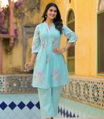 Sky blue embroidered cotton raya angel co ord sets