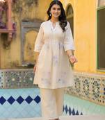 Off white embroidered cotton raya angel co ord sets