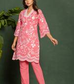 Pink embroidered cotton raya angel co ord sets