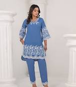Blue embroidered cotton raya angel co ord sets